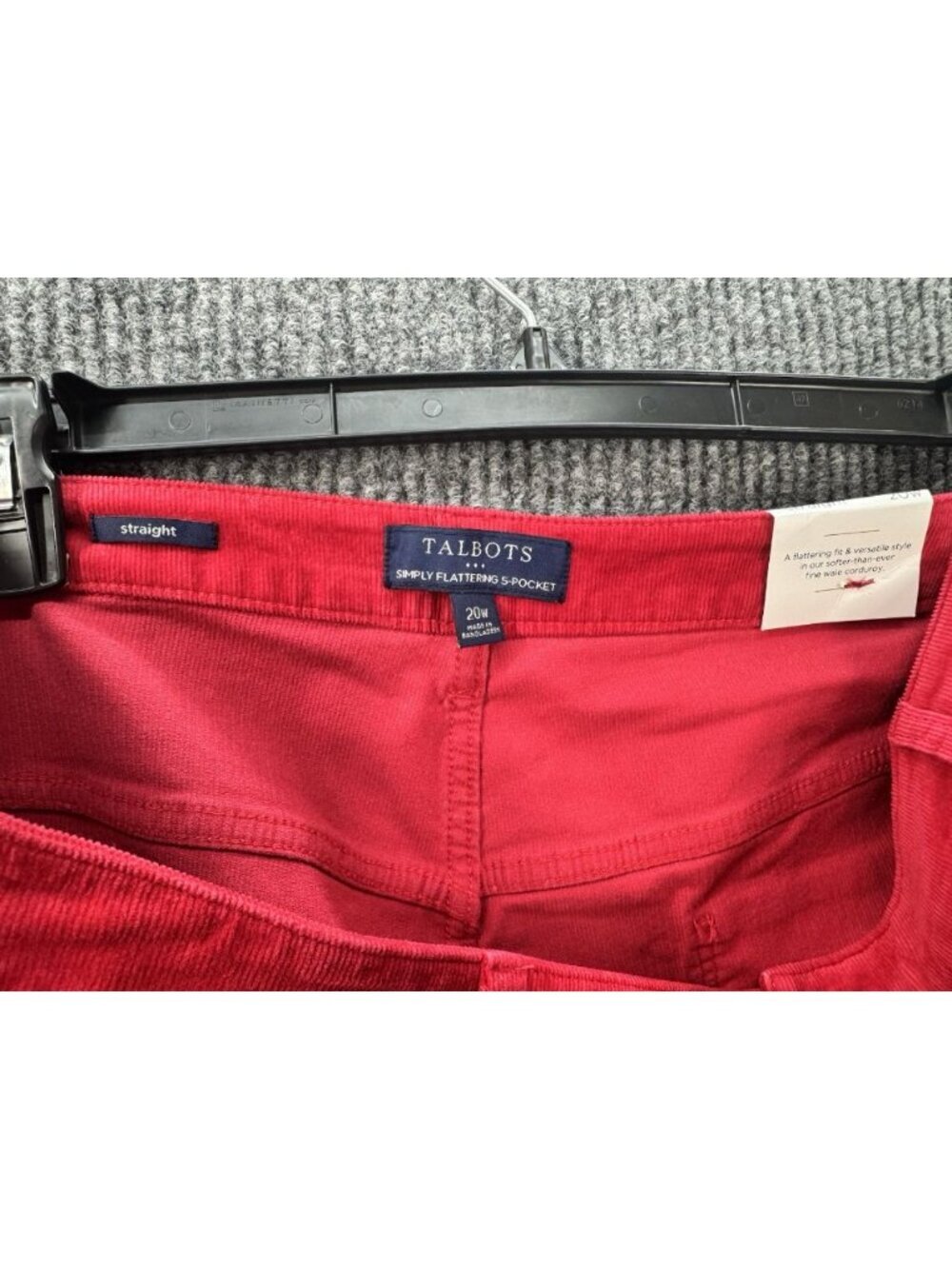 Talbots Pants 20W Simply Flattering 5 Pocket Corduroy Straight Red Slimming NEW - Picture 5 of 11